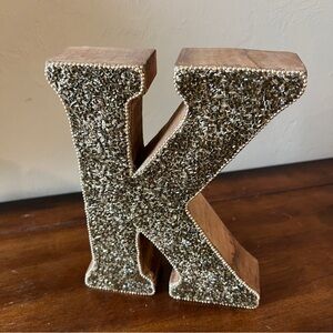 Glitter Beaded Embellished Wooden Letter K Home Room Decor 8"